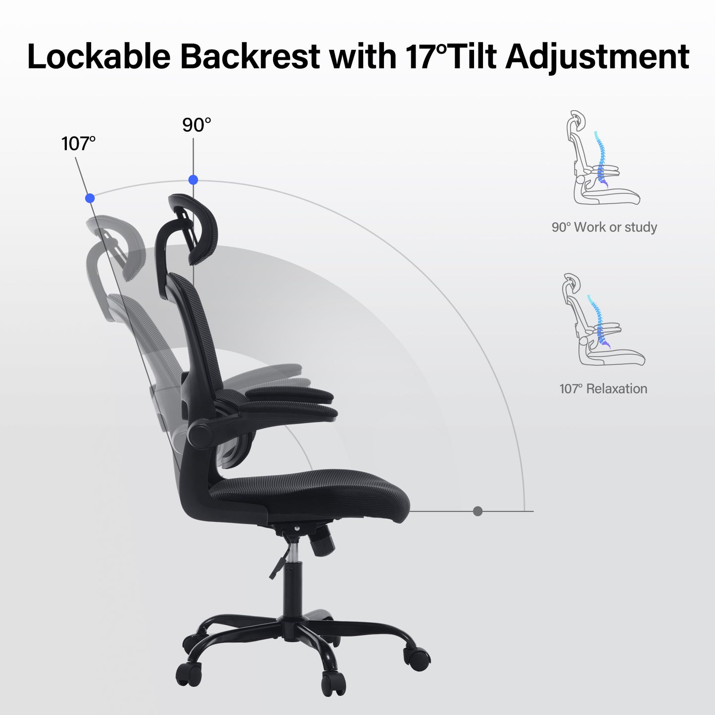 HISKC Office Chair, High Back Ergonomic Desk Chair, Mesh Desk Chair with Lumbar Support, headrest and Flip-up Armrests, 400lb, Black