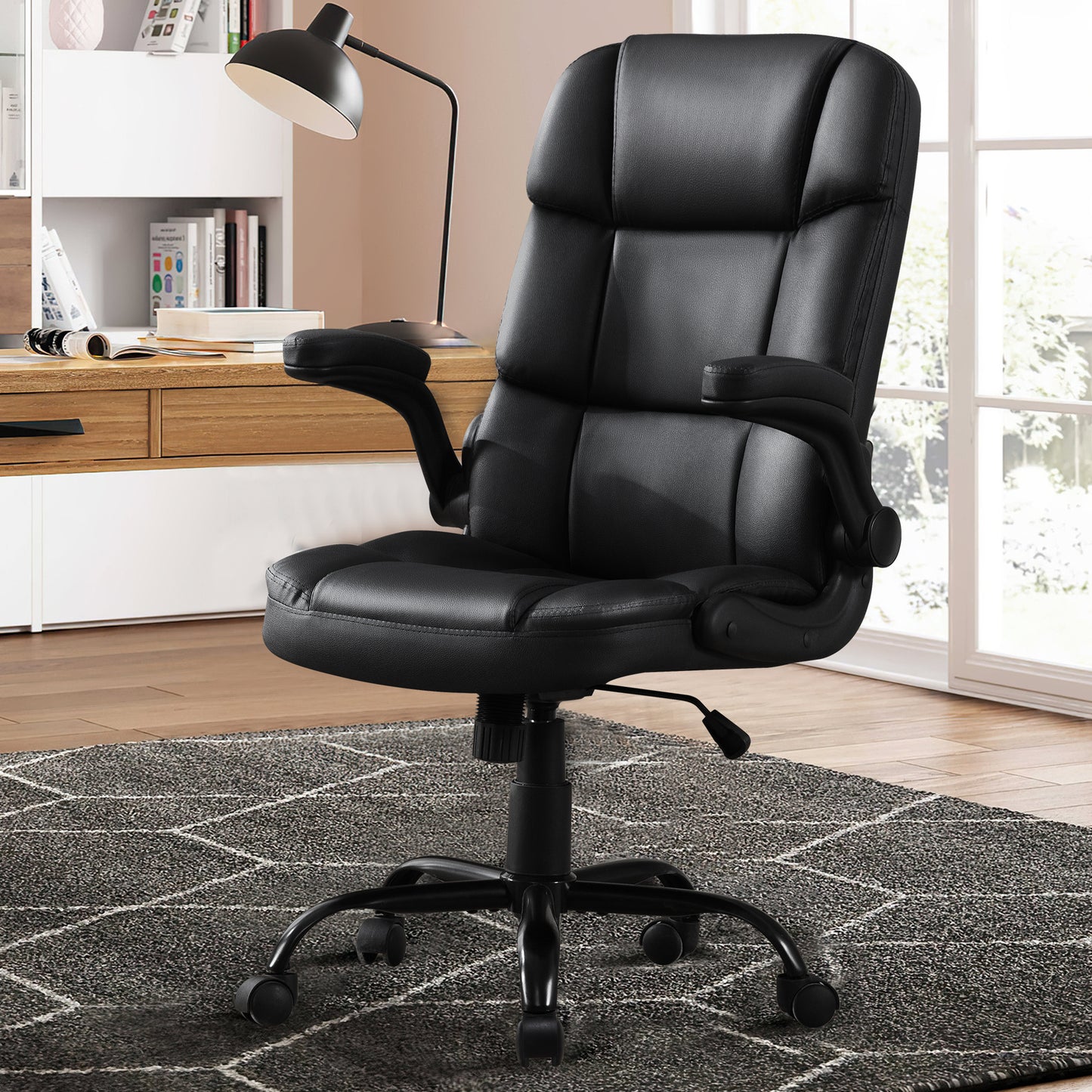 HISKC Big and Tall Office Chair 400LBS Wide Seat Ergonomic Computer Desk Chair High Back Executive Leather Chair Adjustable Task Chair Lumbar Back Support 8 Hours Heavy Duty Design,Black