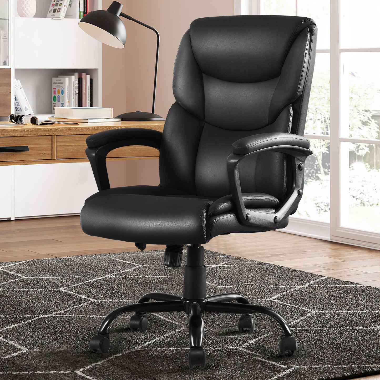 HISKC Big and Tall Office Chair 400LBS Wide Seat Ergonomic Computer Desk Chair High Back Executive Leather Chair Adjustable Task Chair Lumbar Back Support 8 Hours Heavy Duty Design,Black