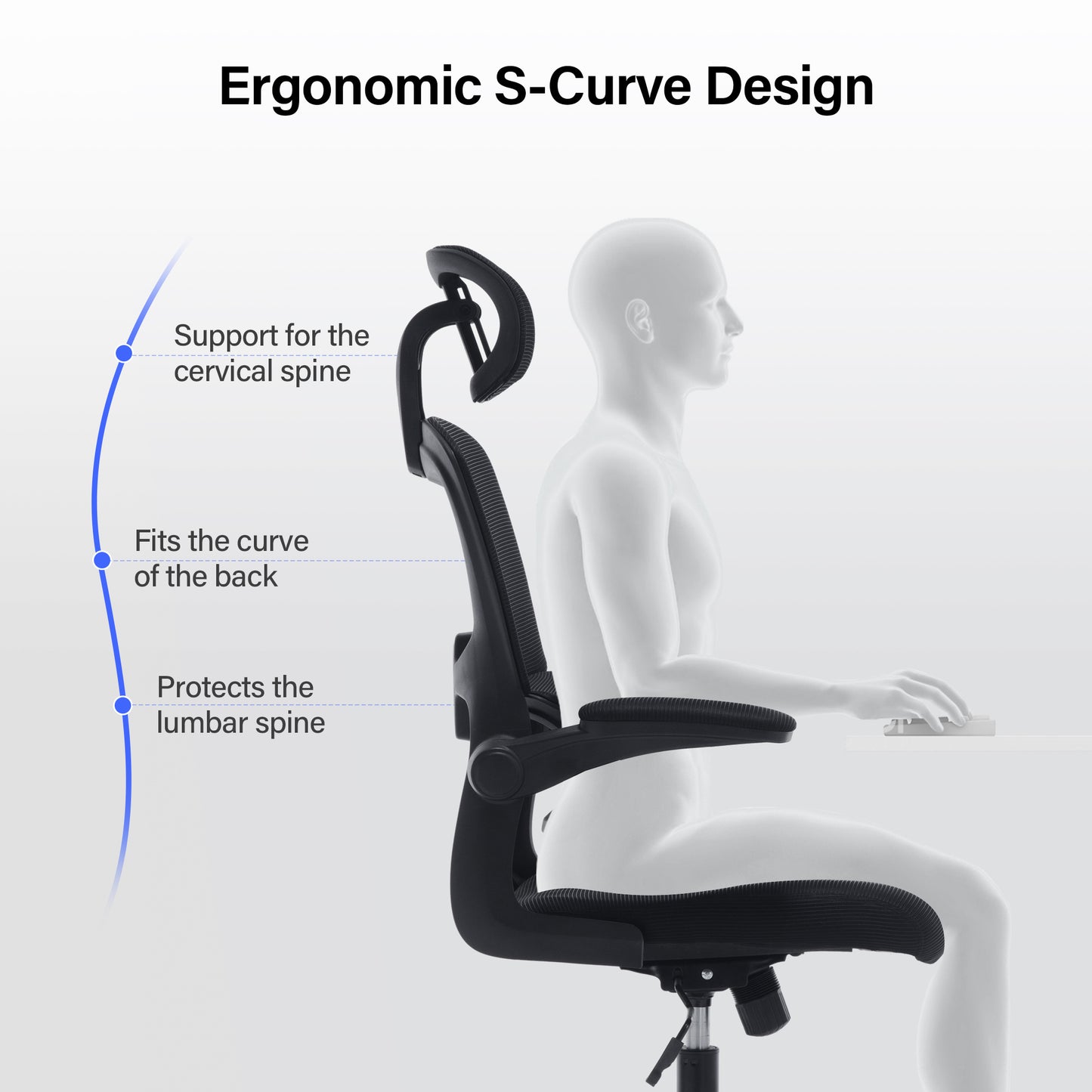 HISKC Office Chair, High Back Ergonomic Desk Chair, Mesh Desk Chair with Lumbar Support, headrest and Flip-up Armrests, 400lb, Black