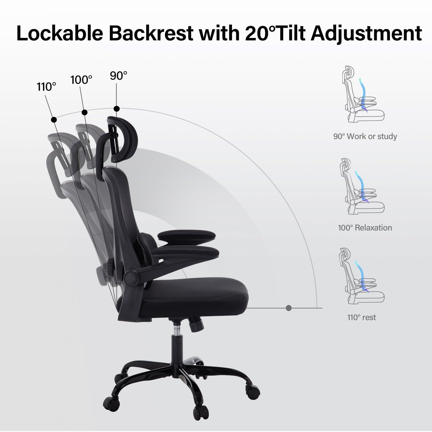 HISKC Ergonomic Office Chair, High Back Adjustable Computer Desk Chair with Lumbar Support, 400lb, Black