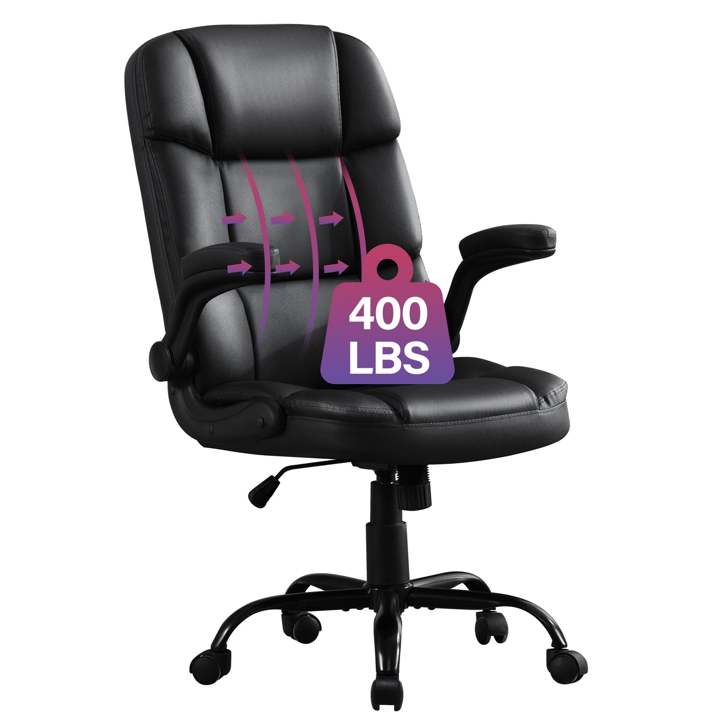 HISKC Big and Tall Office Chair 400LBS Wide Seat Ergonomic Computer Desk Chair High Back Executive Leather Chair Adjustable Task Chair Lumbar Back Support 8 Hours Heavy Duty Design,Black
