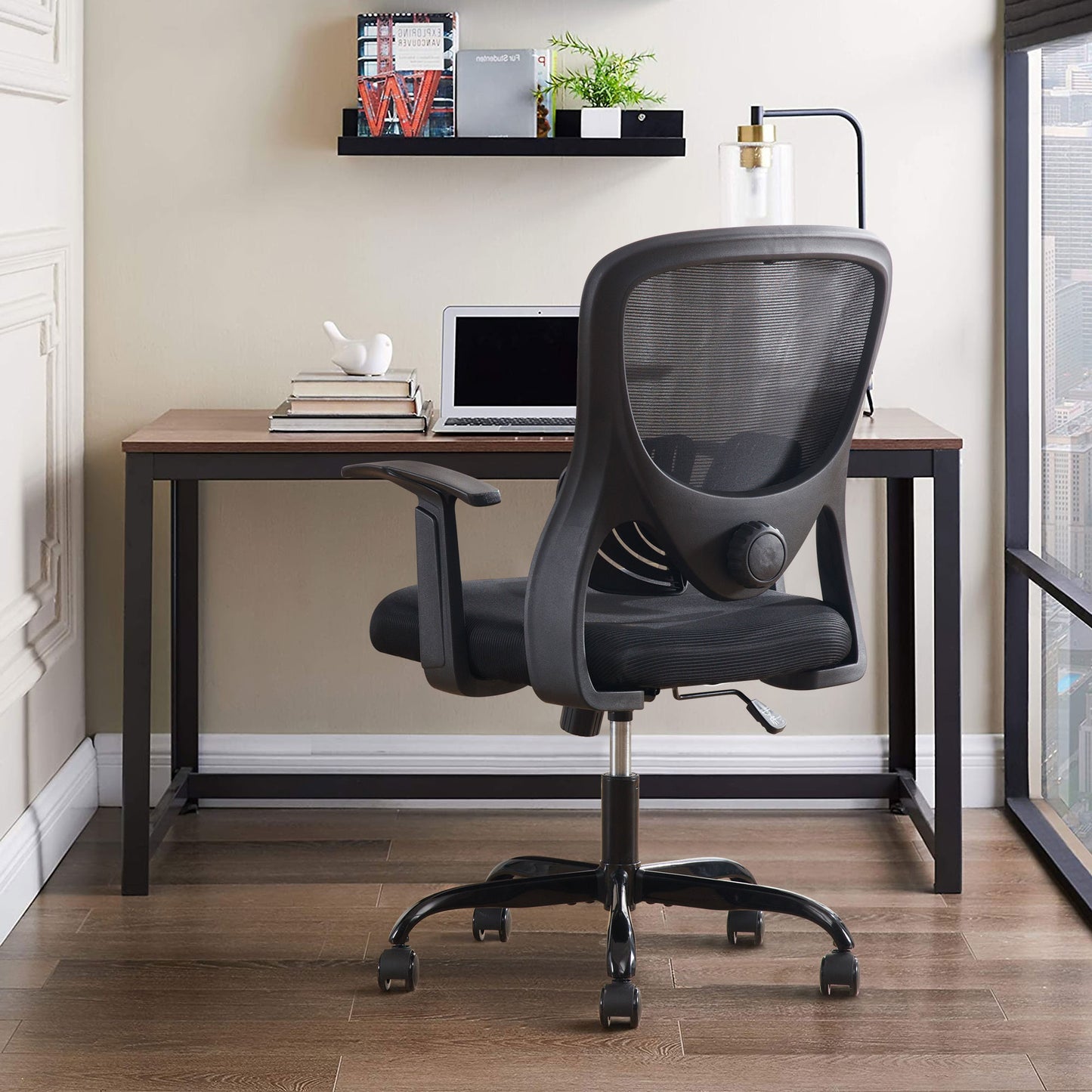HISKC Ergonomic Office Chair, Comfort Home Office Task Chair, Lumbar Support Ergonomic Mesh Desk Chair with Fixed Arms, 400lbs, Black