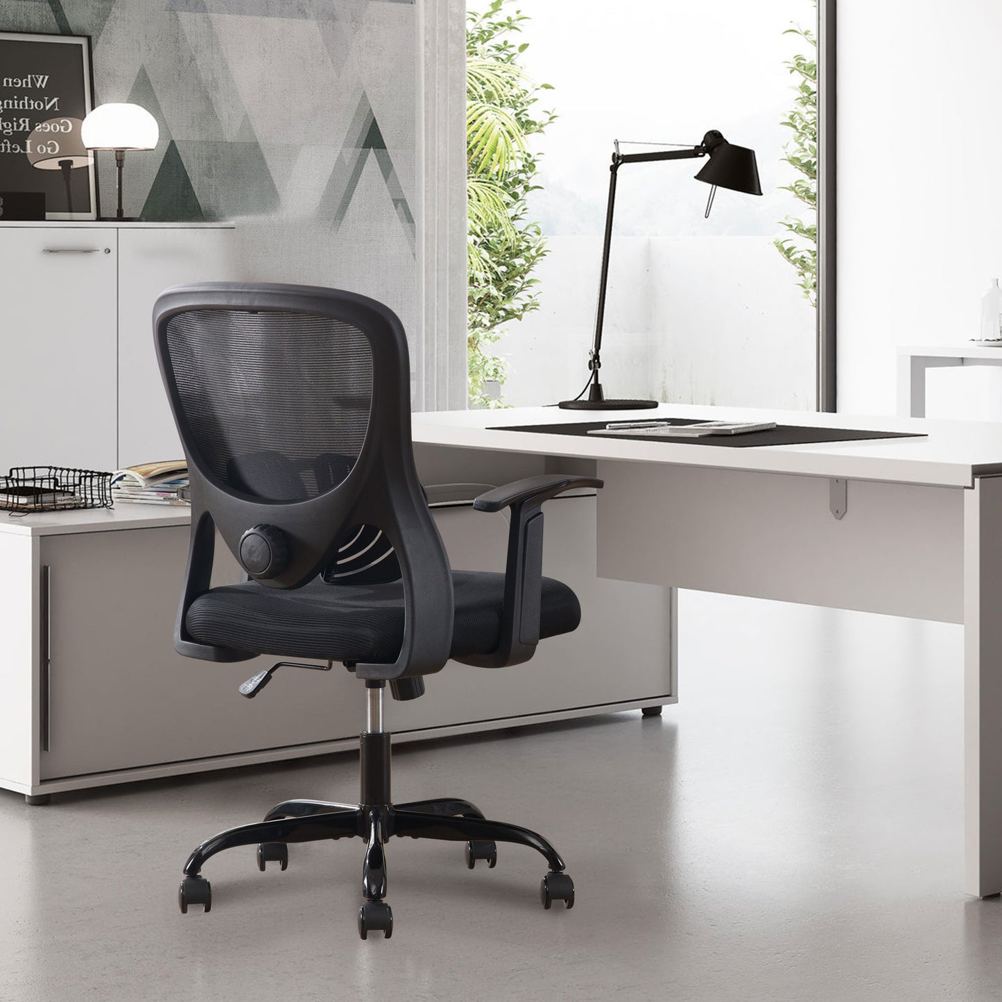 HISKC Ergonomic Office Chair, Comfort Home Office Task Chair, Lumbar Support Ergonomic Mesh Desk Chair with Fixed Arms, 400lbs, Black