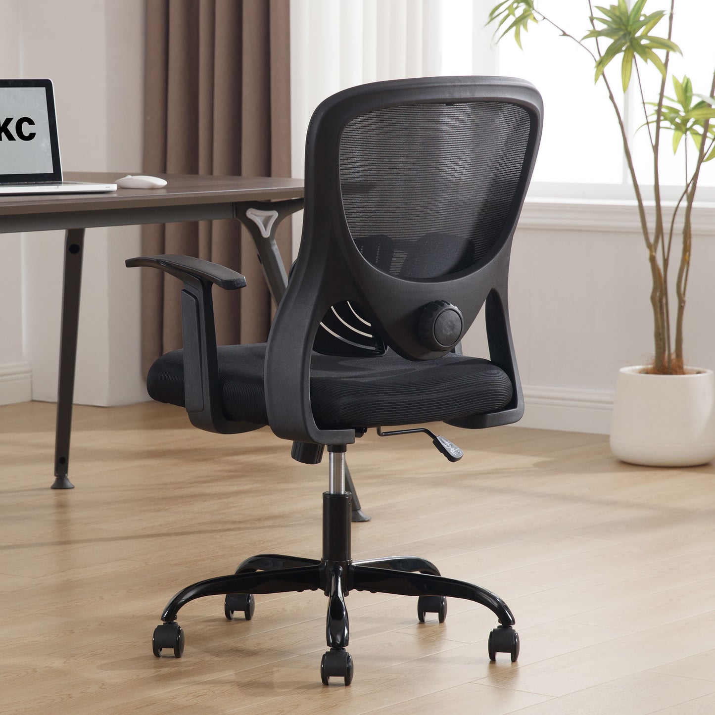 HISKC Ergonomic Office Chair, Comfort Home Office Task Chair, Lumbar Support Ergonomic Mesh Desk Chair with Fixed Arms, 400lbs, Black