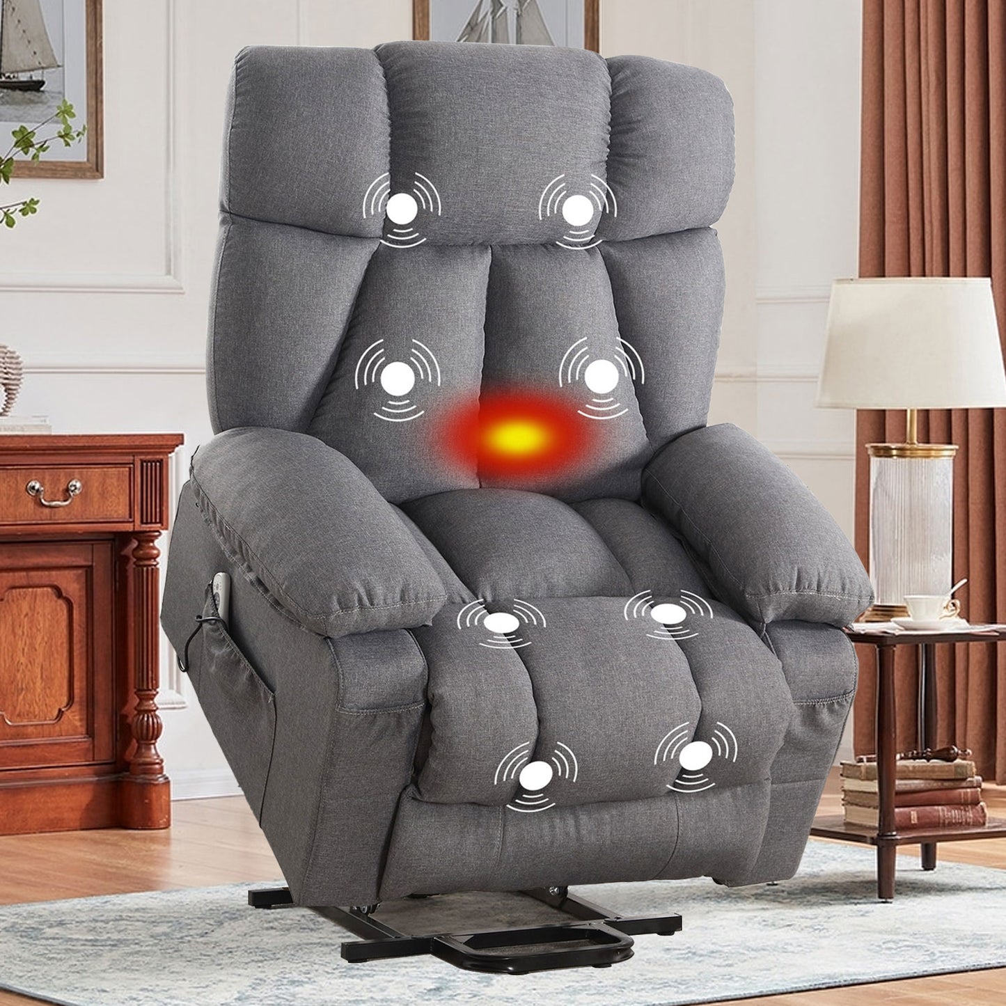 Power Lift Recliner Chair Recliners for Elderly with Heat and Massage Recliner Chair for Living Room with Infinite Position and Side Pocket,USB Charge Port,1288LM
