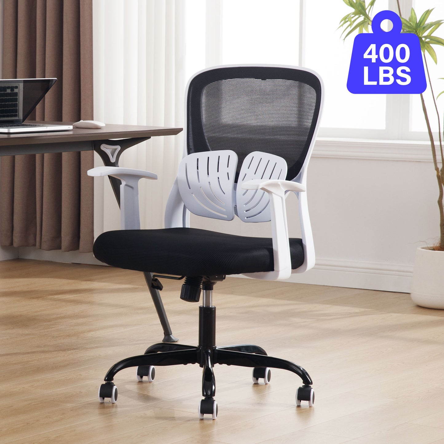 HISKC Ergonomic Office Chair, Comfort Home Office Task Chair, Lumbar Support Ergonomic Mesh Desk Chair with Fixed Arms, 400lbs, Black