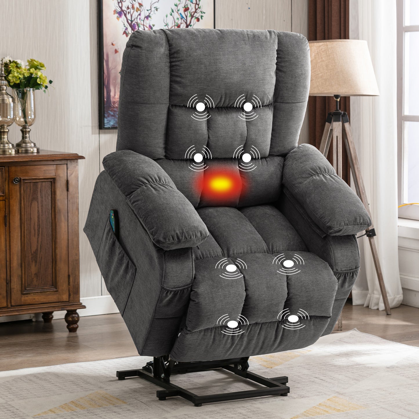 Power Lift Recliner Chair Recliners for Elderly with Heat and Massage Recliner Chair for Living Room with Infinite Position and Side Pocket,USB Charge Port,1124LM