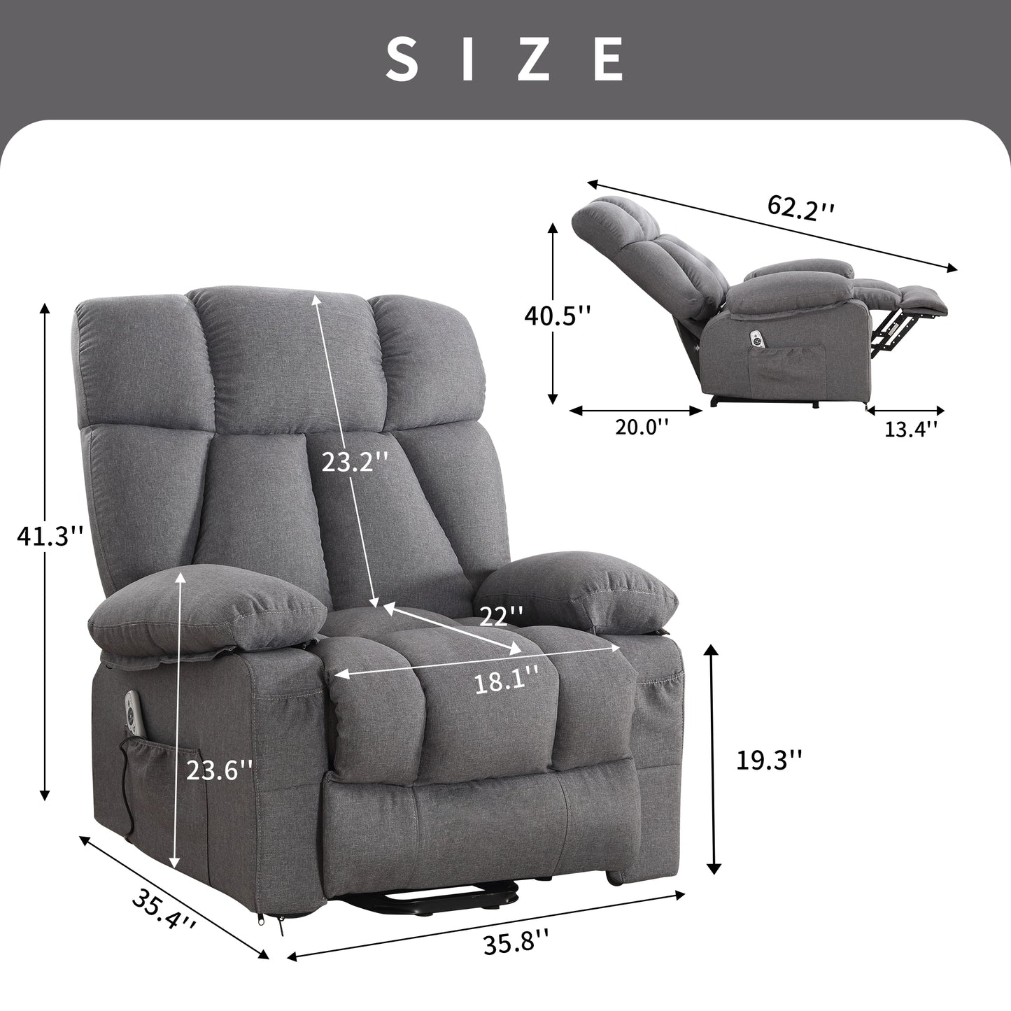 Power Lift Recliner Chair Recliners for Elderly with Heat and Massage Recliner Chair for Living Room with Infinite Position and Side Pocket,USB Charge Port,1288LM