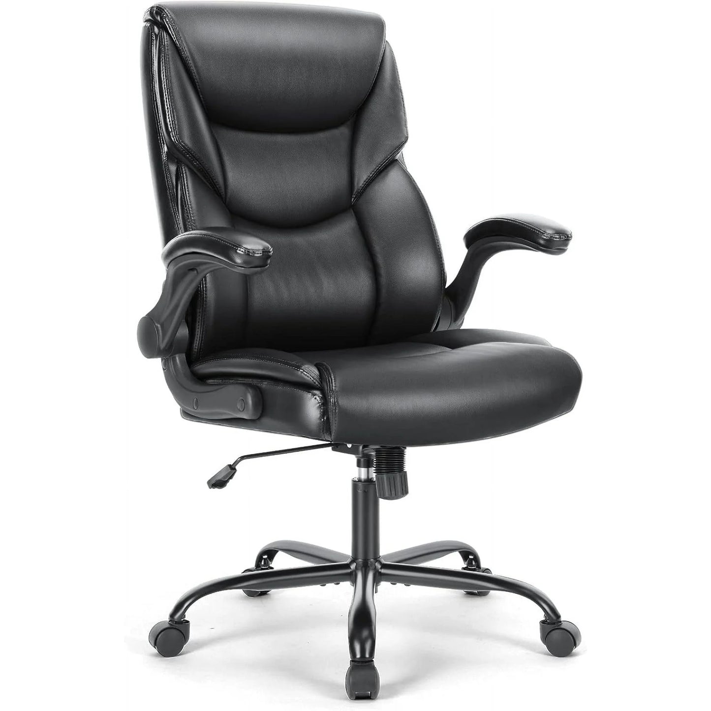 HISKC Big and Tall Executive Computer Office Chair with Adjustable Flip-up Armrest,8 Hours Swivel Heavy Duty Design Task Chair with Lumbar Support, Strong Metal Base, PU Leather,Black