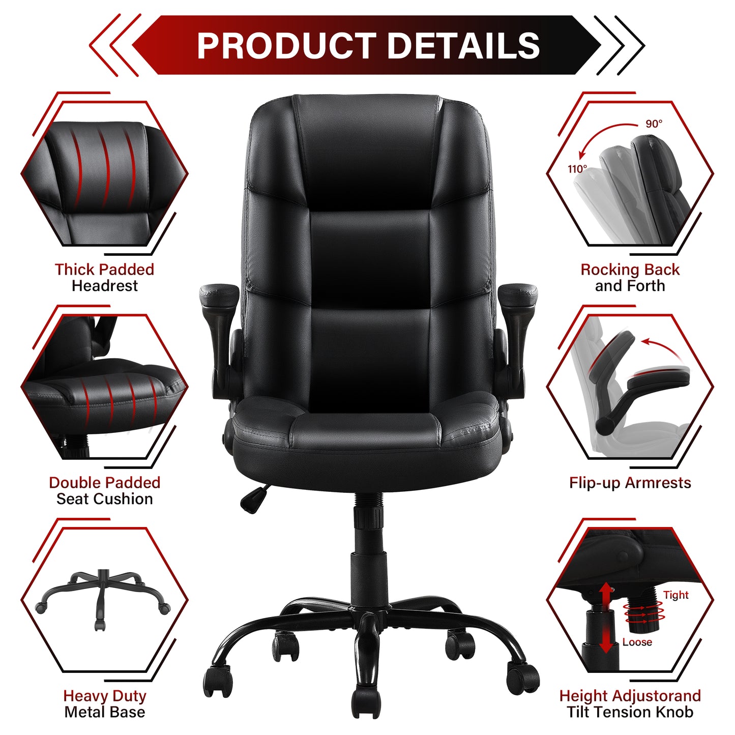 HISKC Big and Tall Office Chair 400LBS Wide Seat Ergonomic Computer Desk Chair High Back Executive Leather Chair Adjustable Task Chair Lumbar Back Support 8 Hours Heavy Duty Design,Black