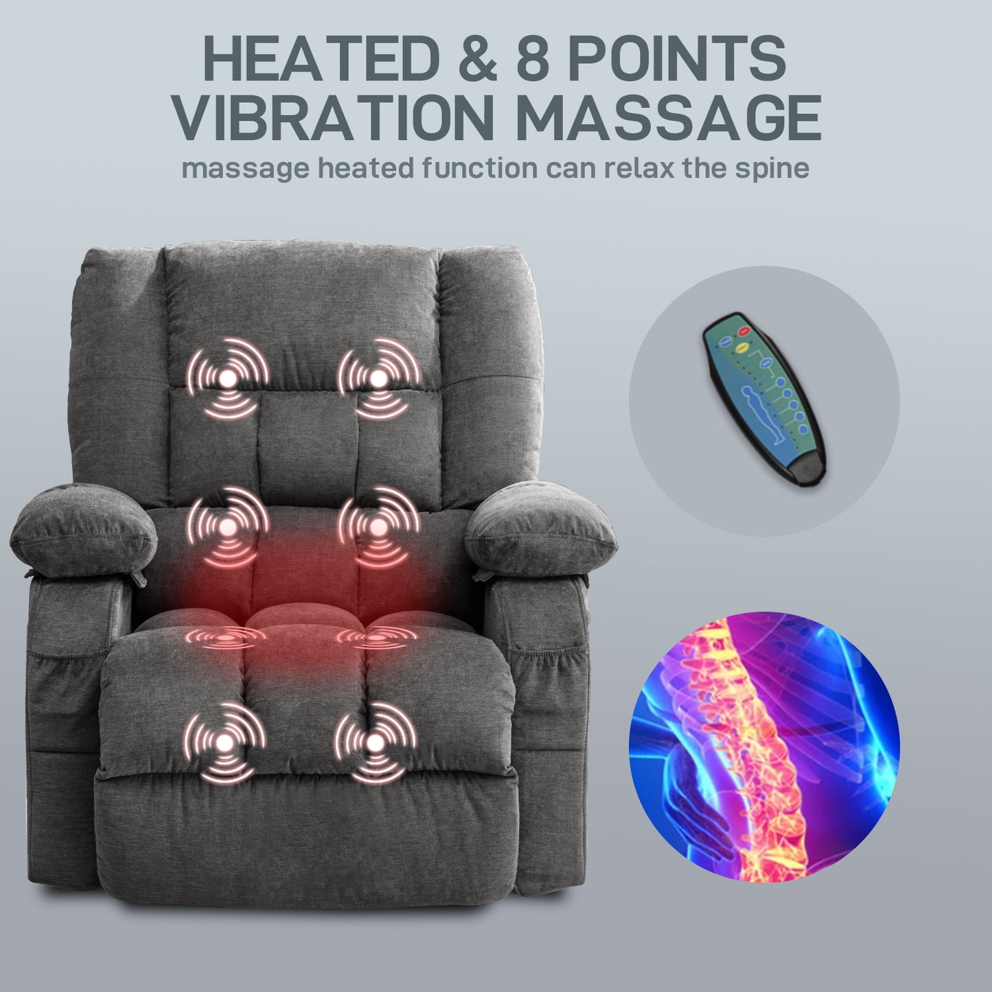 Power Lift Recliner Chair Recliners for Elderly with Heat and Massage Recliner Chair for Living Room with Infinite Position and Side Pocket,USB Charge Port,1124LM