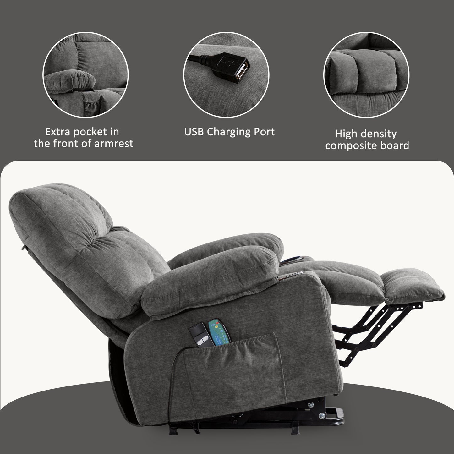 Power Lift Recliner Chair Recliners for Elderly with Heat and Massage Recliner Chair for Living Room with Infinite Position and Side Pocket,USB Charge Port,1214LM