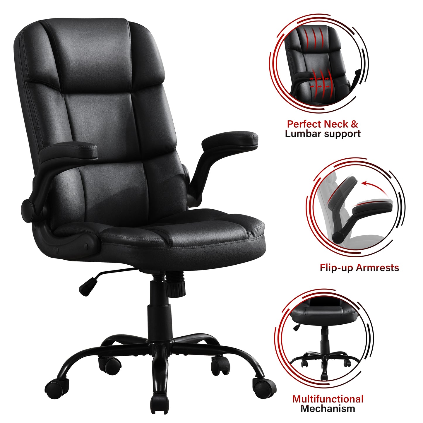 HISKC Big and Tall Office Chair 400LBS Wide Seat Ergonomic Computer Desk Chair High Back Executive Leather Chair Adjustable Task Chair Lumbar Back Support 8 Hours Heavy Duty Design,Black