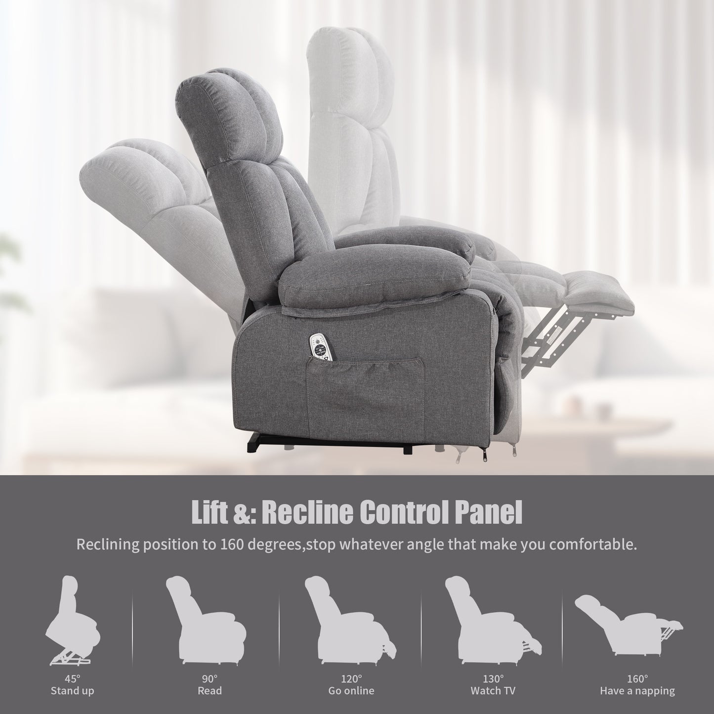 Power Lift Recliner Chair Recliners for Elderly with Heat and Massage Recliner Chair for Living Room with Infinite Position and Side Pocket,USB Charge Port,1288LM