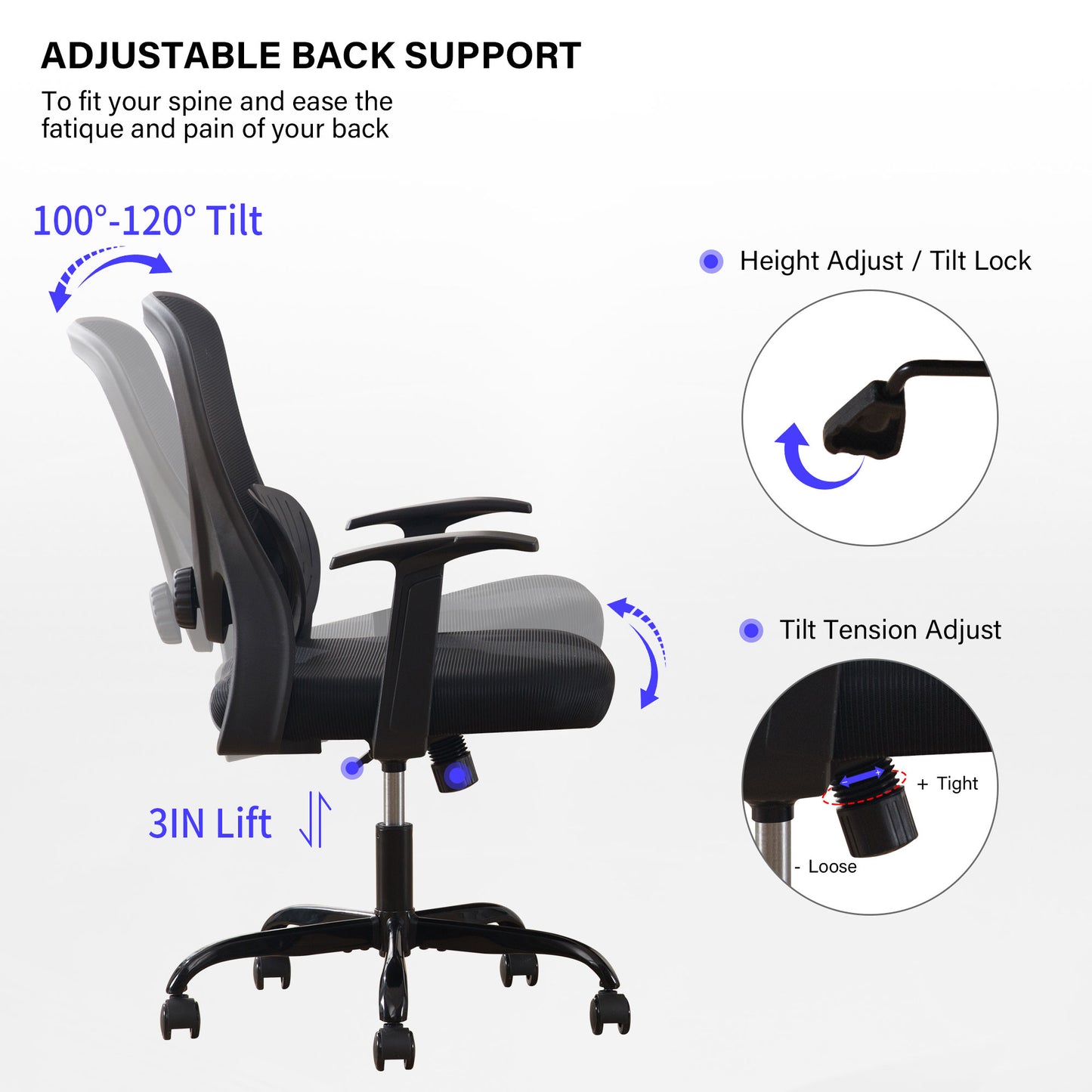 HISKC Ergonomic Office Chair, Comfort Home Office Task Chair, Lumbar Support Ergonomic Mesh Desk Chair with Fixed Arms, 400lbs, Black