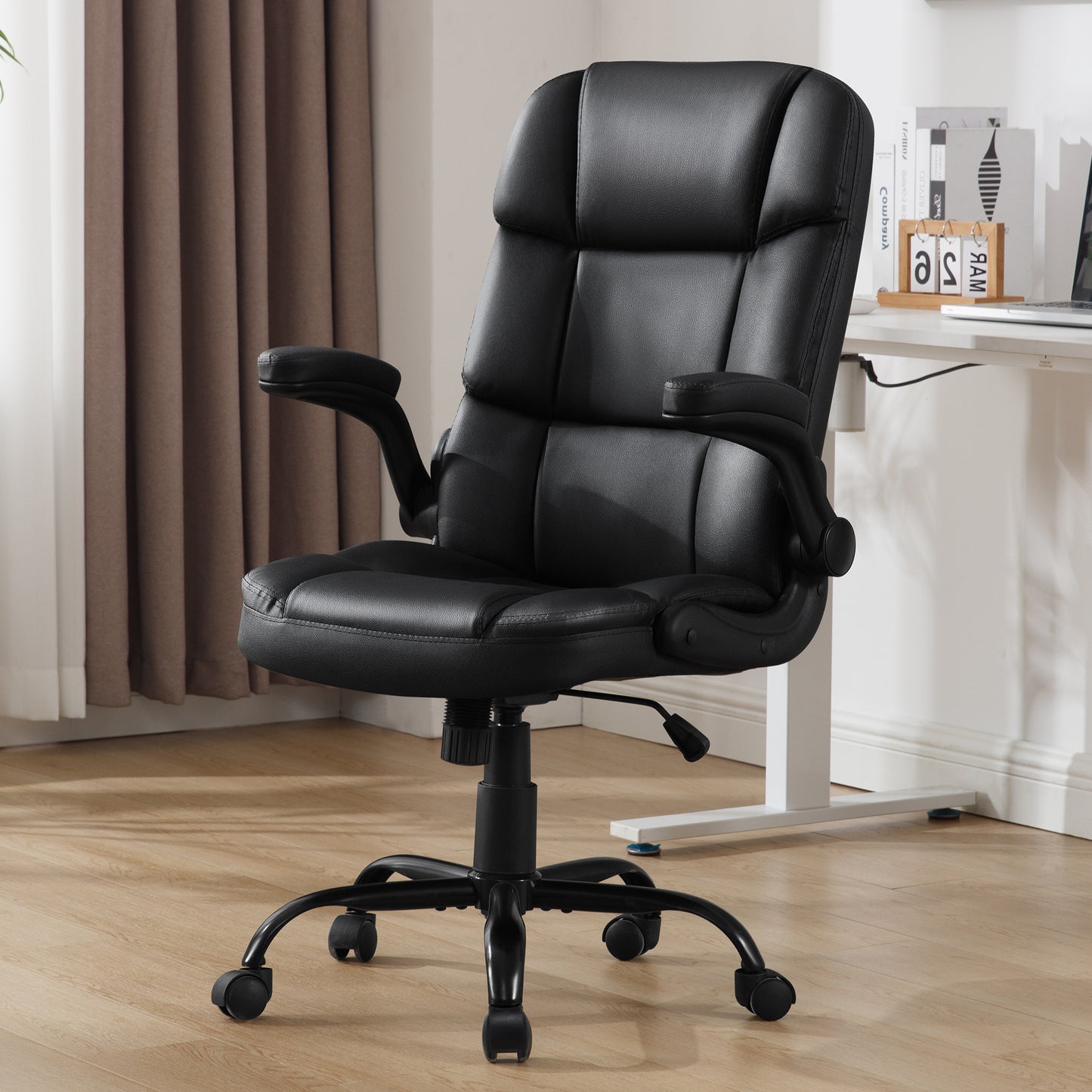 HISKC Big and Tall Office Chair 400LBS Wide Seat Ergonomic Computer Desk Chair High Back Executive Leather Chair Adjustable Task Chair Lumbar Back Support 8 Hours Heavy Duty Design,Black