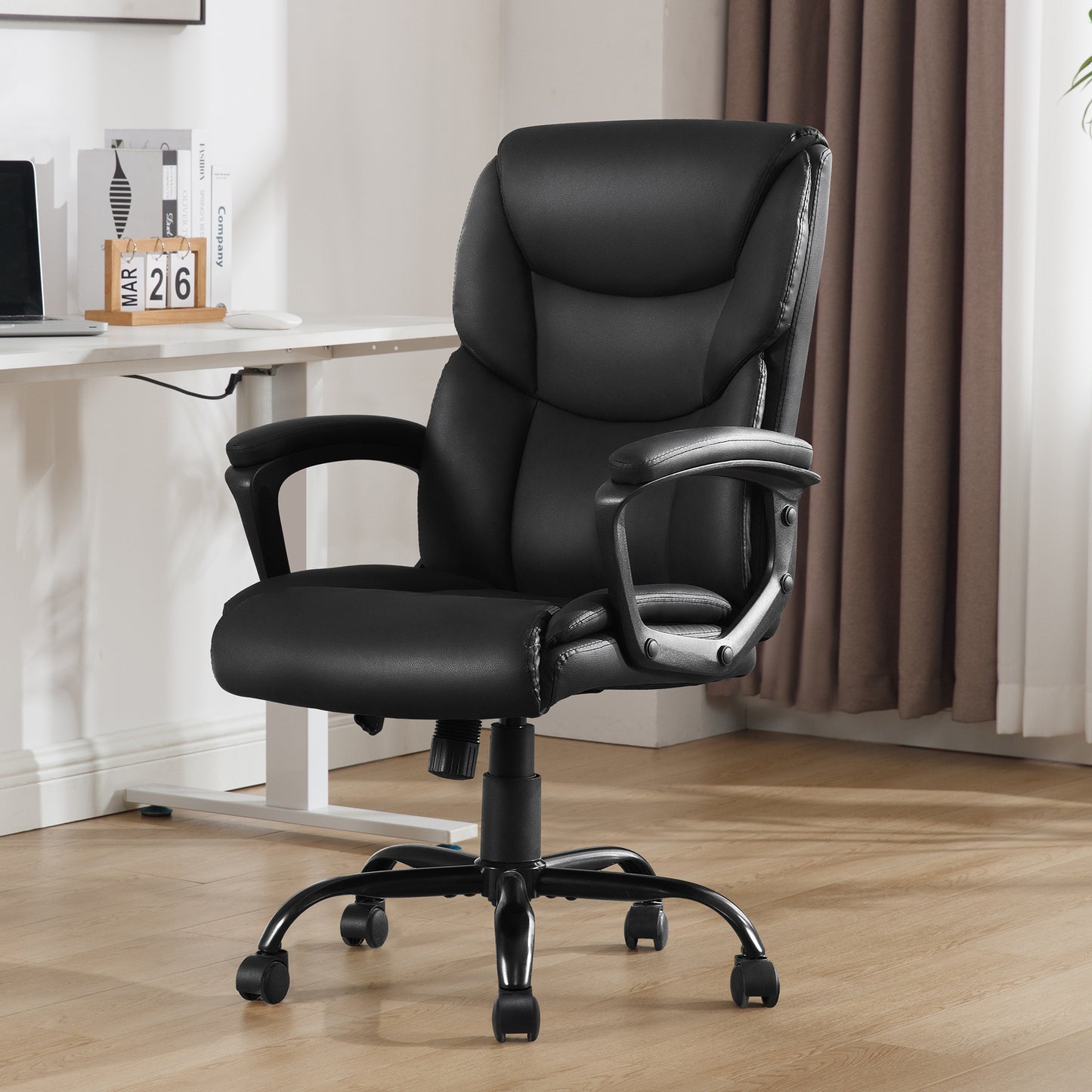 HISKC Big and Tall Office Chair 400LBS Wide Seat Ergonomic Computer Desk Chair High Back Executive Leather Chair Adjustable Task Chair Lumbar Back Support 8 Hours Heavy Duty Design,Black