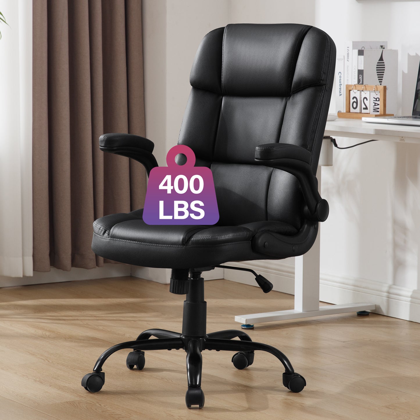 HISKC Big and Tall Office Chair 400LBS Wide Seat Ergonomic Computer Desk Chair High Back Executive Leather Chair Adjustable Task Chair Lumbar Back Support 8 Hours Heavy Duty Design,Black