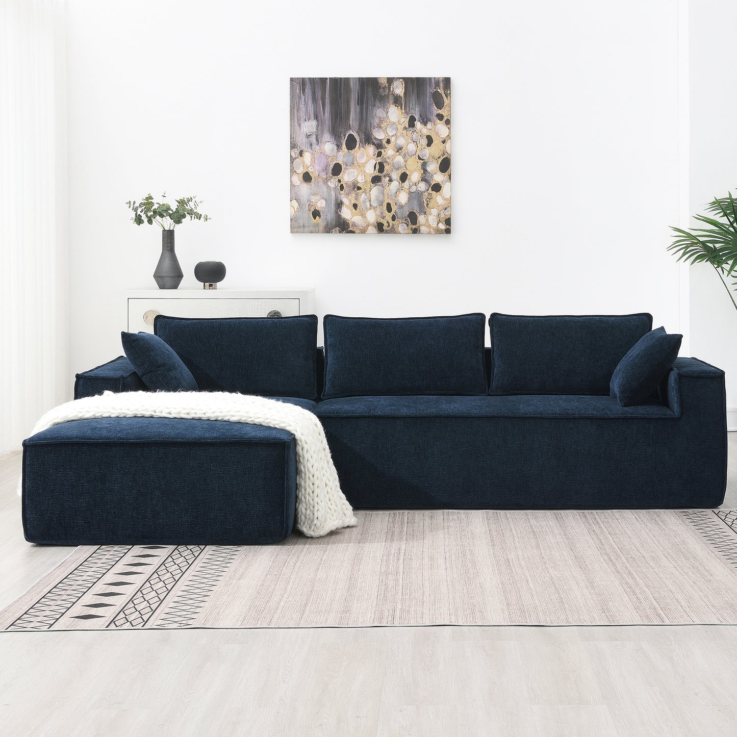 HISKC 111.5" Chenille Modular Sectional Sofa,Memory Foam L Shaped Couch, Compressed Sofa for Living Room,2 PIC Free Combination,No Installation