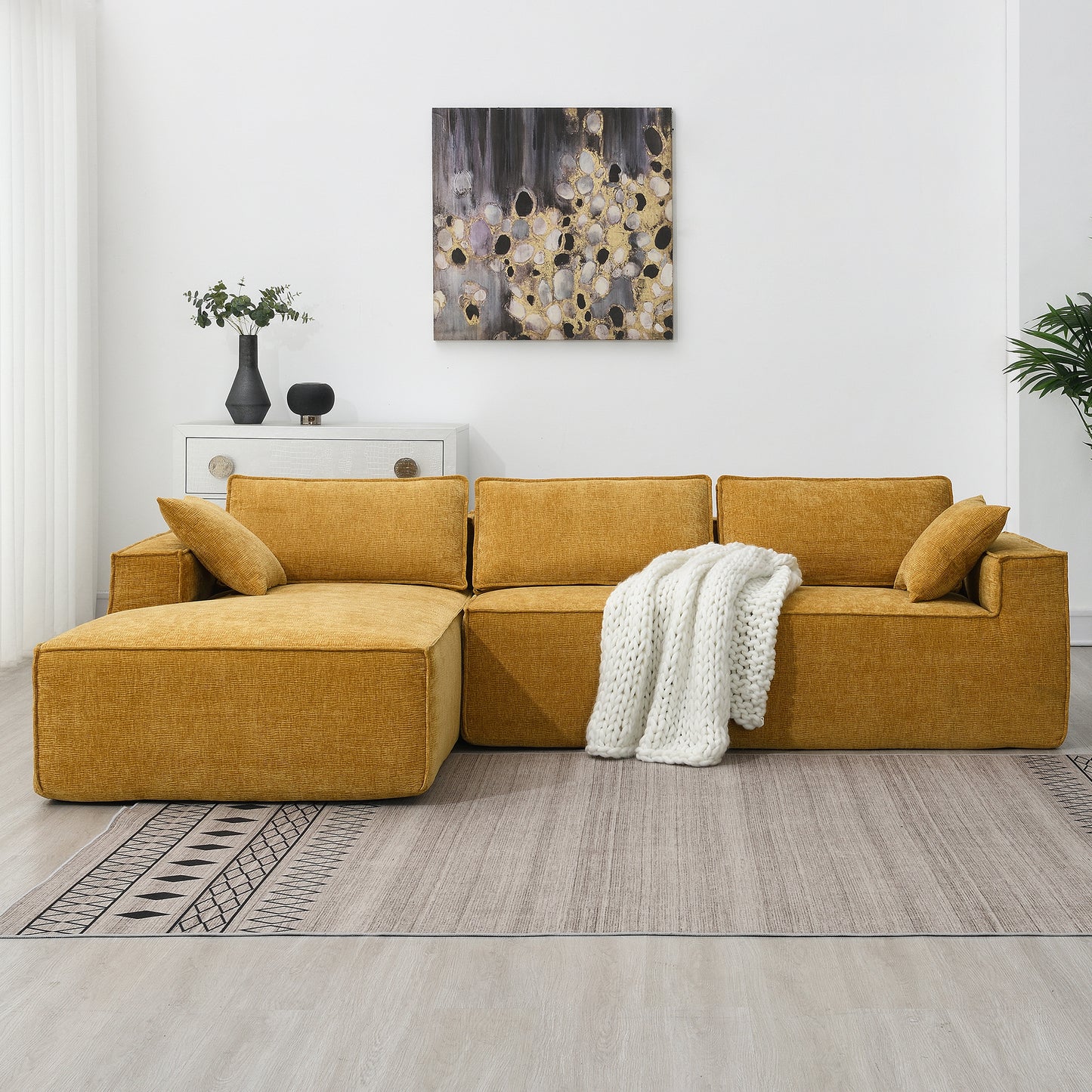 HISKC 111.5" Chenille Modular Sectional Sofa,Memory Foam L Shaped Couch, Compressed Sofa for Living Room,2 PIC Free Combination,No Installation