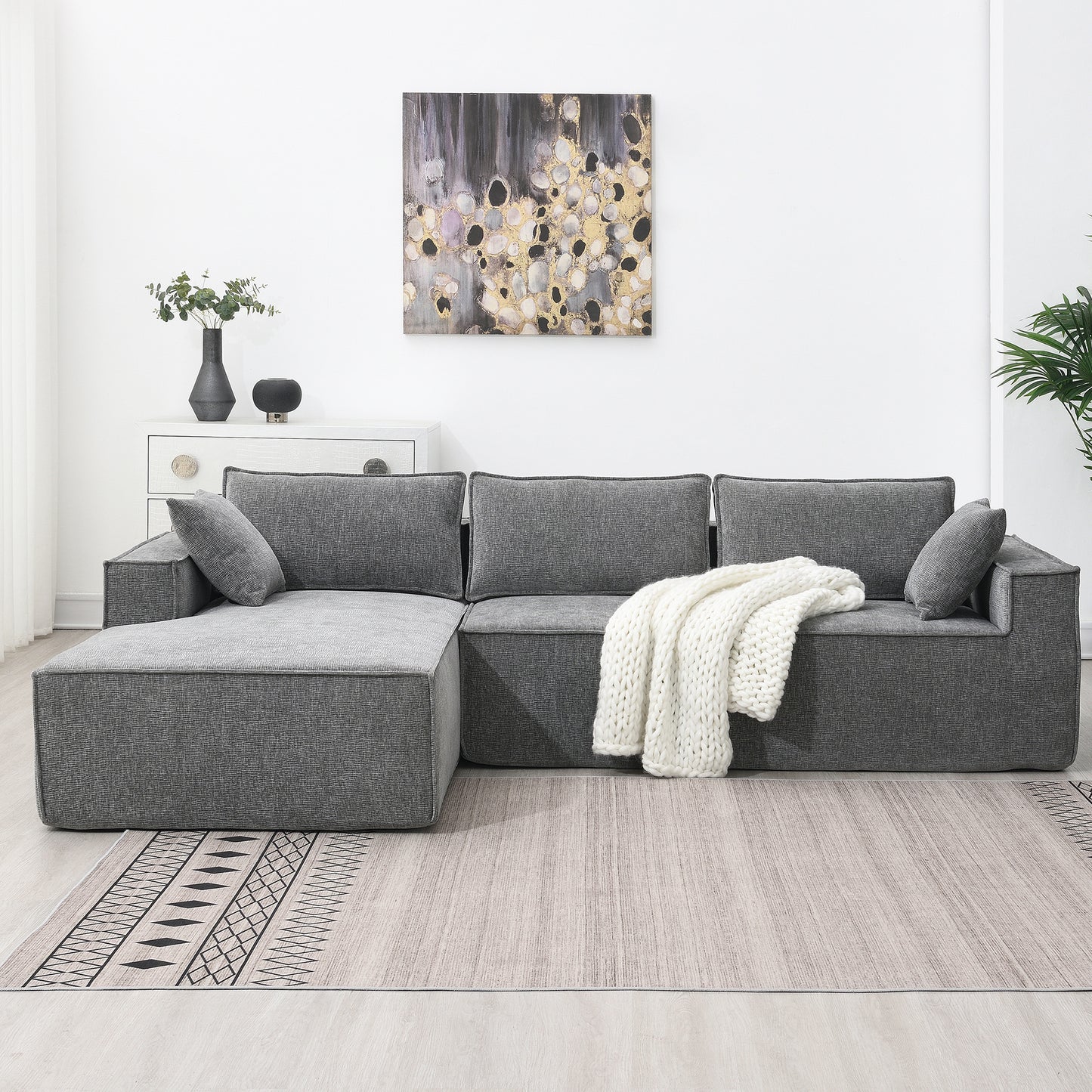 HISKC 111.5" Chenille Modular Sectional Sofa,Memory Foam L Shaped Couch, Compressed Sofa for Living Room,2 PIC Free Combination,No Installation