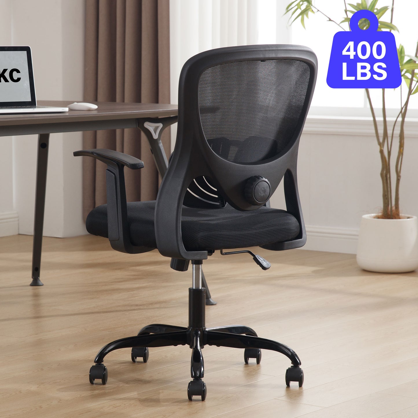 HISKC Ergonomic Office Chair, Comfort Home Office Task Chair, Lumbar Support Ergonomic Mesh Desk Chair with Fixed Arms, 400lbs, Black