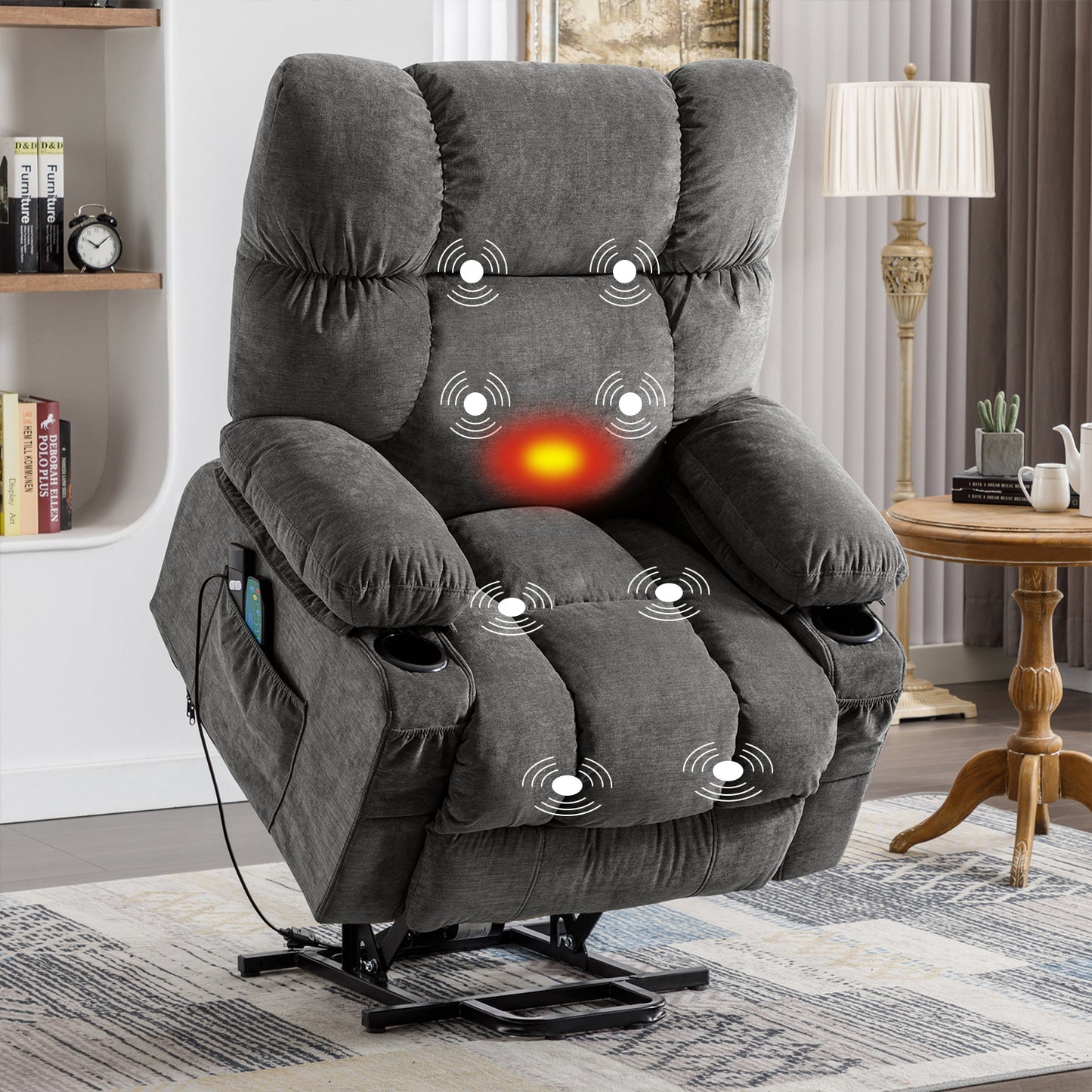 Power Lift Recliner Chair Recliners for Elderly with Heat and Massage Recliner Chair for Living Room with Infinite Position and Side Pocket,USB Charge Port,1214LM