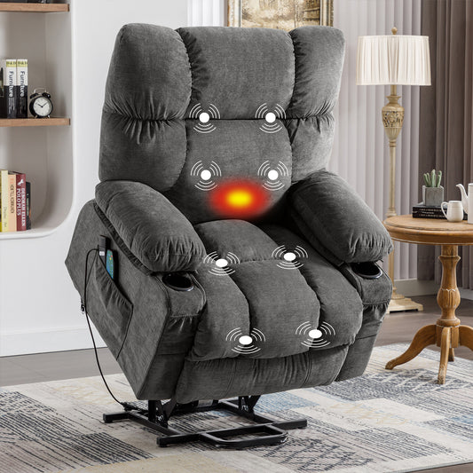 Power Lift Recliner Chair Recliners for Elderly with Heat and Massage Recliner Chair for Living Room with Infinite Position and Side Pocket,USB Charge Port,1214LM