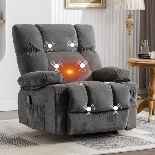Manual Recliner Chair with Heat Therapy and Massage Function, Heavy Duty Reclining Mechanism Massage Chair, Elderly Single Rocker Sofa with Cup Holders for Bedroom Home Theater,1214GM