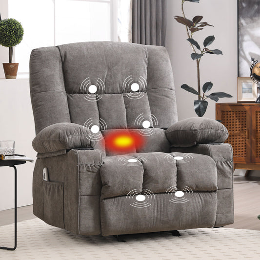 Manual Recliner Chair with Heat Therapy and Massage Function, Heavy Duty Reclining Mechanism Massage Chair, Elderly Single Rocker Sofa with Cup Holders for Bedroom Home Theater,1149GM