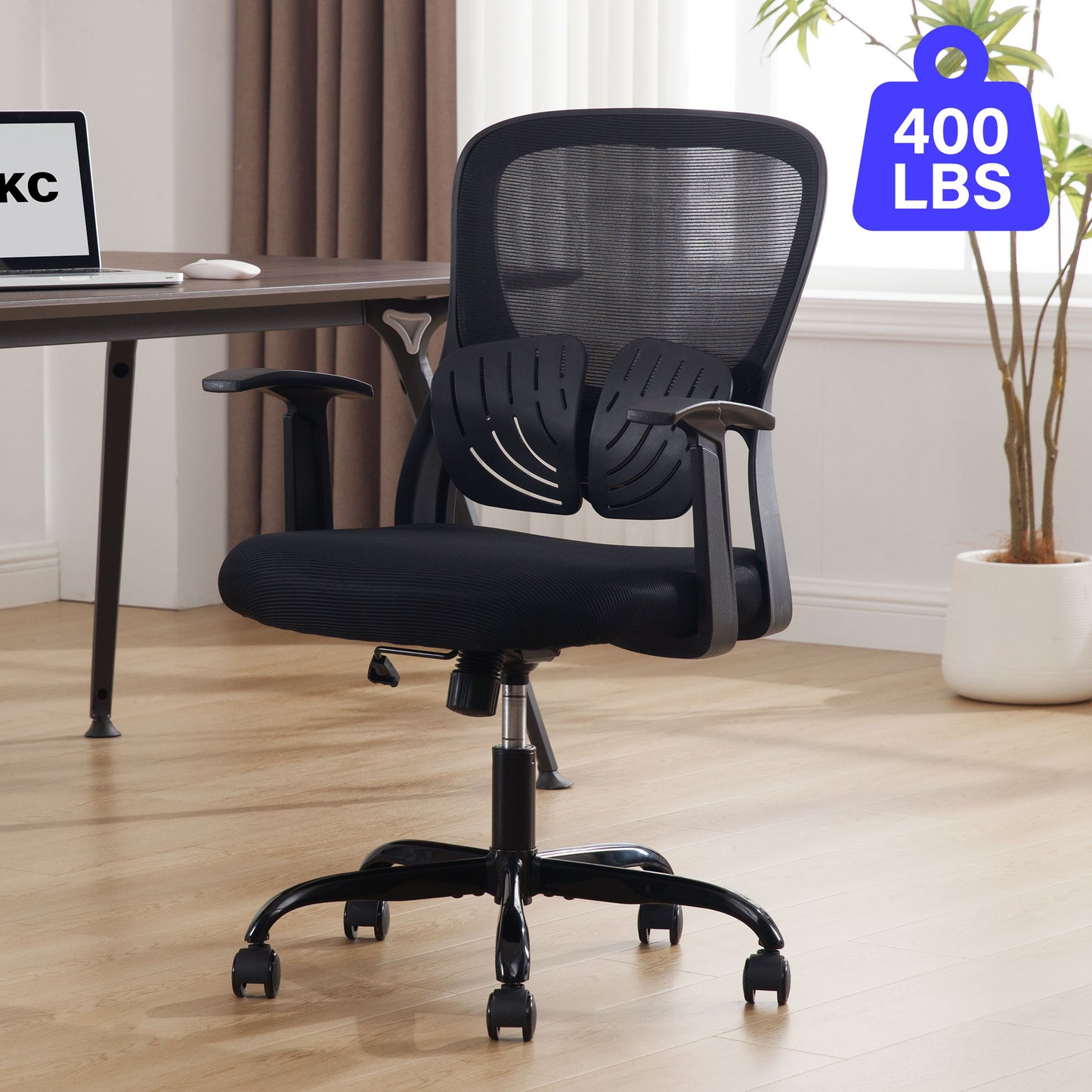 HISKC Ergonomic Office Chair, Comfort Home Office Task Chair, Lumbar Support Ergonomic Mesh Desk Chair with Fixed Arms, 400lbs, Black