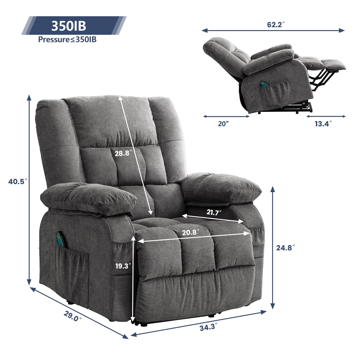 Power Lift Recliner Chair Recliners for Elderly with Heat and Massage Recliner Chair for Living Room with Infinite Position and Side Pocket,USB Charge Port,1124LM