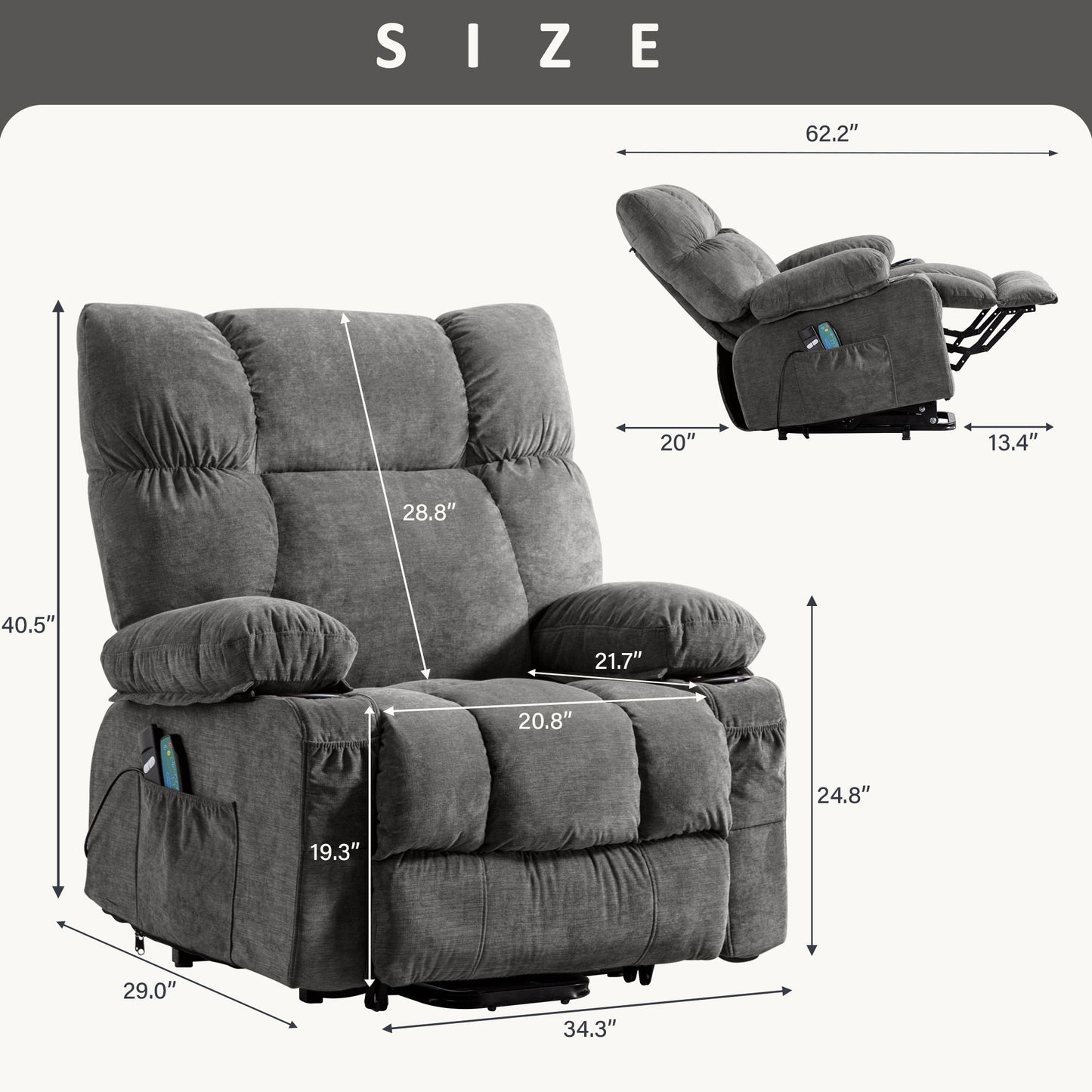 Power Lift Recliner Chair Recliners for Elderly with Heat and Massage Recliner Chair for Living Room with Infinite Position and Side Pocket,USB Charge Port,1214LM