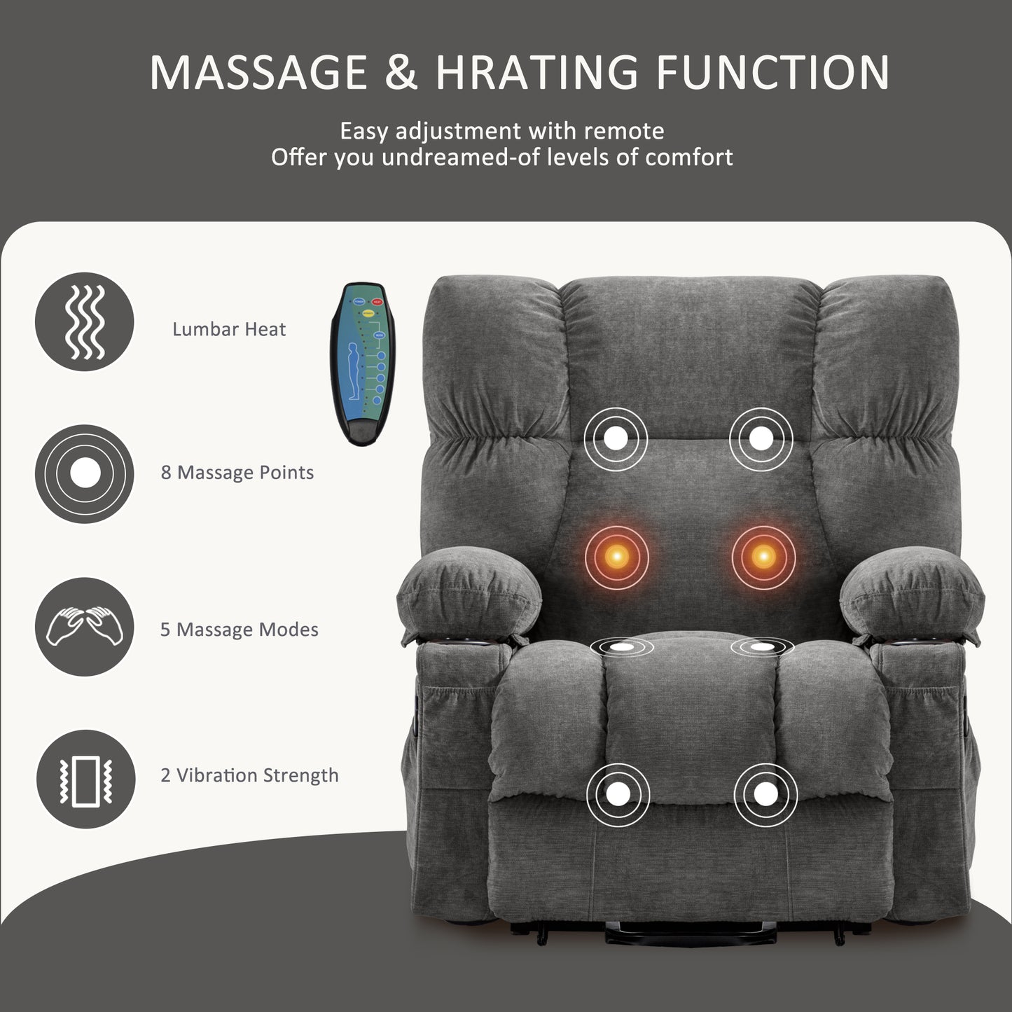 Power Lift Recliner Chair Recliners for Elderly with Heat and Massage Recliner Chair for Living Room with Infinite Position and Side Pocket,USB Charge Port,1214LM