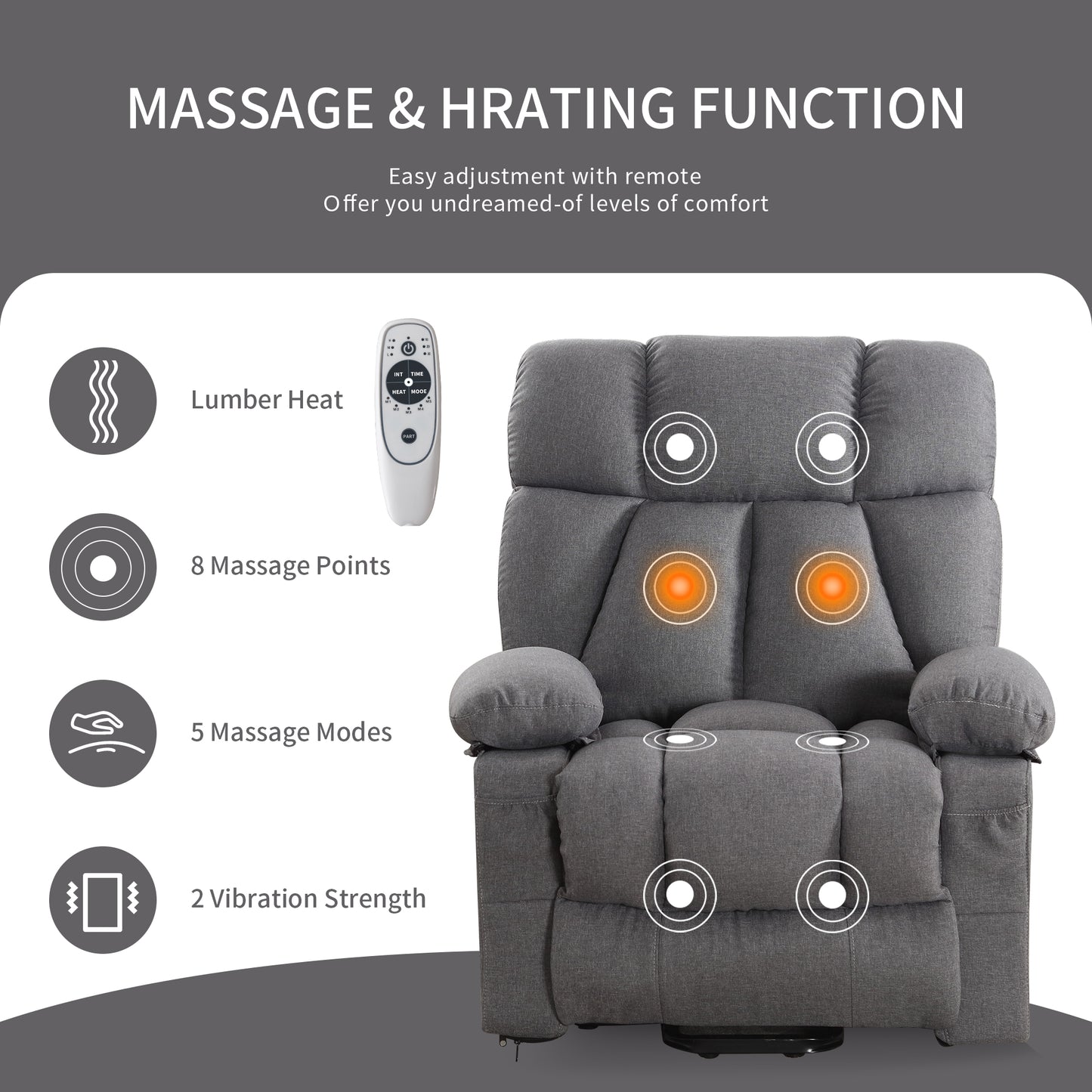 Power Lift Recliner Chair Recliners for Elderly with Heat and Massage Recliner Chair for Living Room with Infinite Position and Side Pocket,USB Charge Port,1288LM