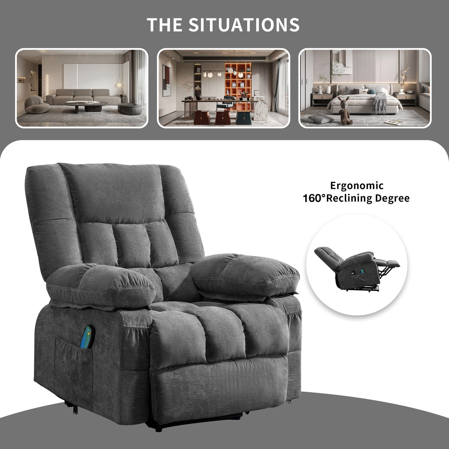 Power Lift Recliner Chair Recliners for Elderly with Heat and Massage Recliner Chair for Living Room with Infinite Position and Side Pocket,USB Charge Port,1124LM