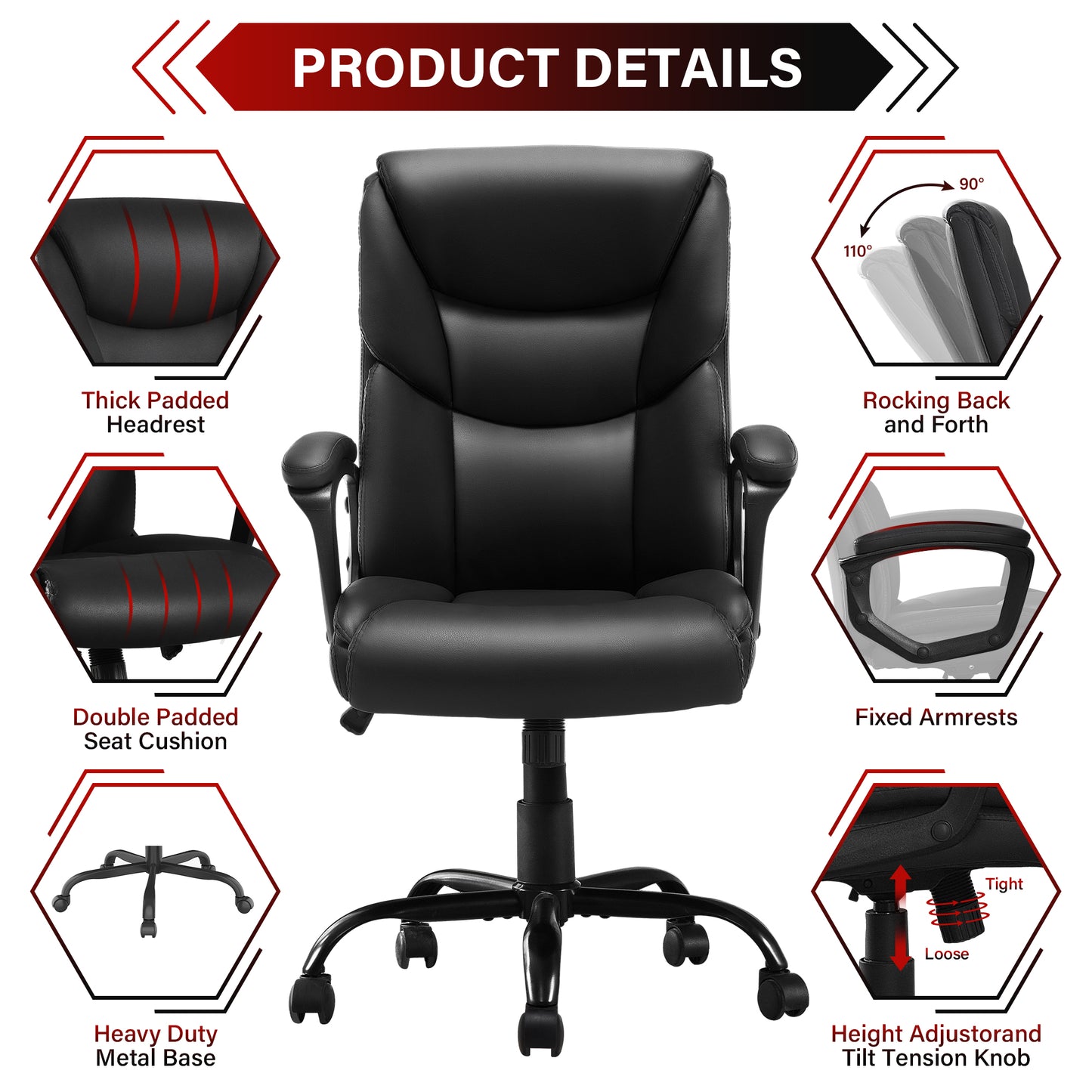 HISKC Big and Tall Office Chair 400LBS Wide Seat Ergonomic Computer Desk Chair High Back Executive Leather Chair Adjustable Task Chair Lumbar Back Support 8 Hours Heavy Duty Design,Black