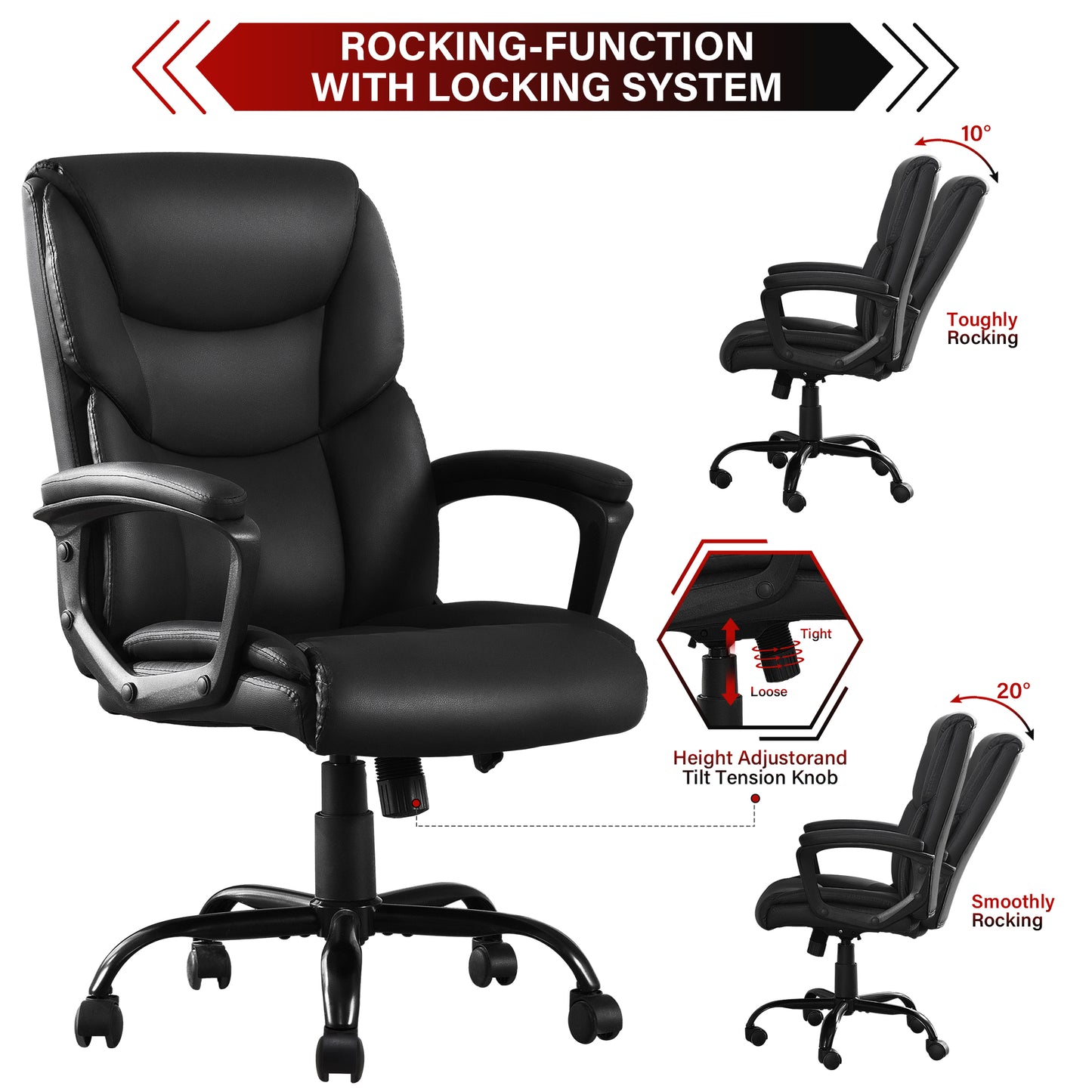 HISKC Big and Tall Office Chair 400LBS Wide Seat Ergonomic Computer Desk Chair High Back Executive Leather Chair Adjustable Task Chair Lumbar Back Support 8 Hours Heavy Duty Design,Black