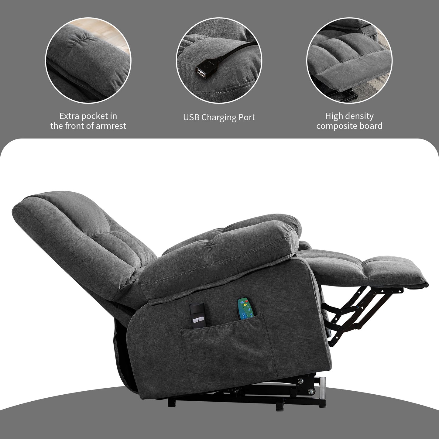 Power Lift Recliner Chair Recliners for Elderly with Heat and Massage Recliner Chair for Living Room with Infinite Position and Side Pocket,USB Charge Port,1124LM