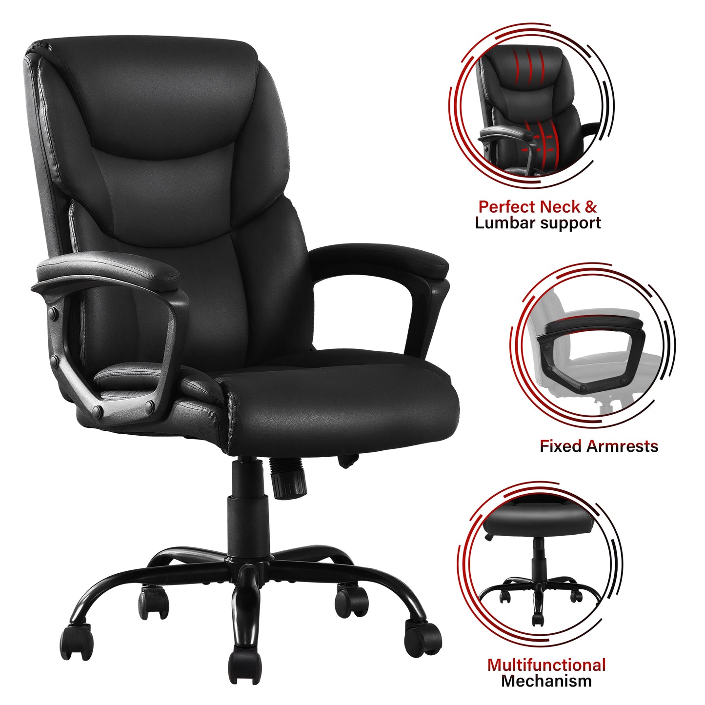 HISKC Big and Tall Office Chair 400LBS Wide Seat Ergonomic Computer Desk Chair High Back Executive Leather Chair Adjustable Task Chair Lumbar Back Support 8 Hours Heavy Duty Design,Black