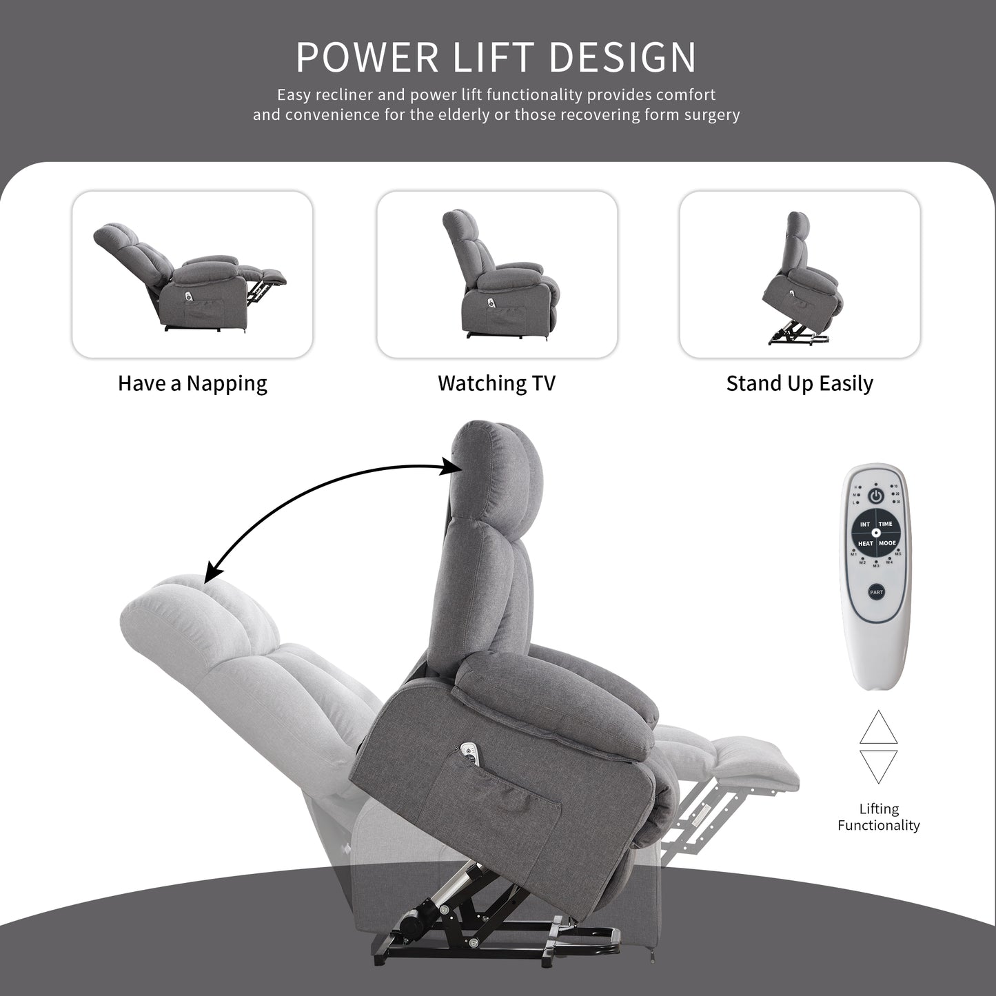 Power Lift Recliner Chair Recliners for Elderly with Heat and Massage Recliner Chair for Living Room with Infinite Position and Side Pocket,USB Charge Port,1288LM