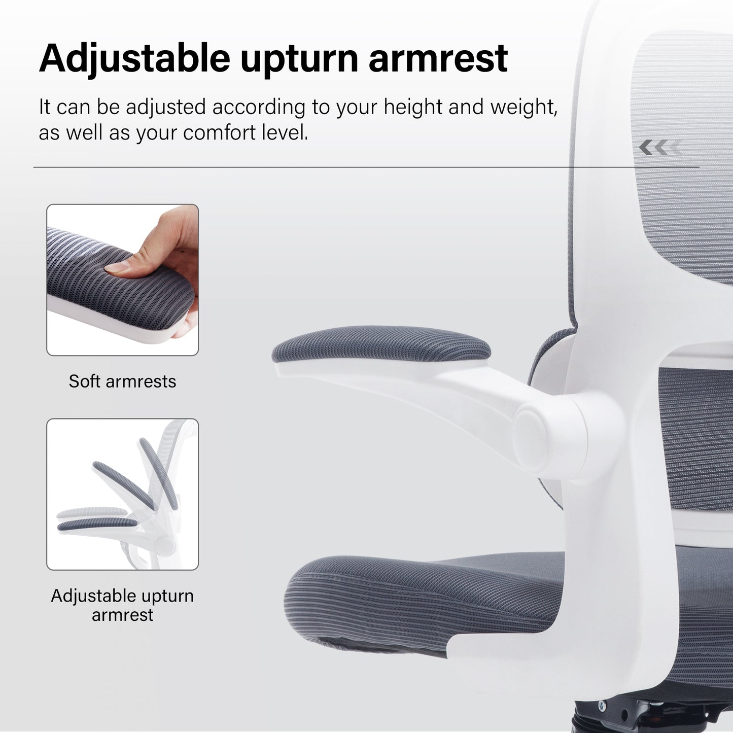Hiskc High Back Lumbar Support and Armrest Office Desk Chair, Grey